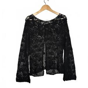 Black Boho Chic Crochet Long Sleeve Sweater